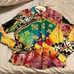 Ports International Vibrant Multicolor Abstract Button-Up Blouse